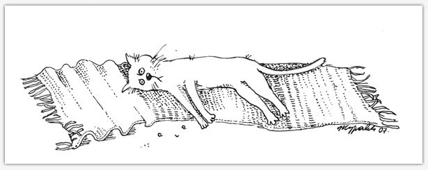 Котик на коврике рисунок