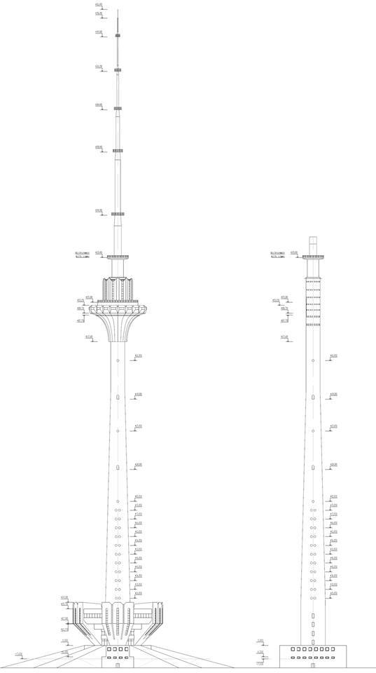 Чертеж останкинской телебашни