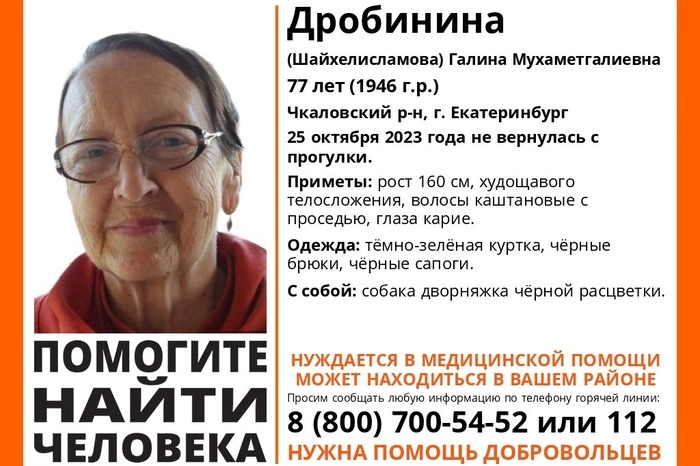 В Екатеринбурге пропала женщина, которая пошла гулять с собакой