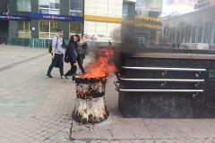 На центральной улице города загорелась мусорка