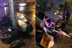 В Екатеринбурге машину разорвало на части после наезда на столб