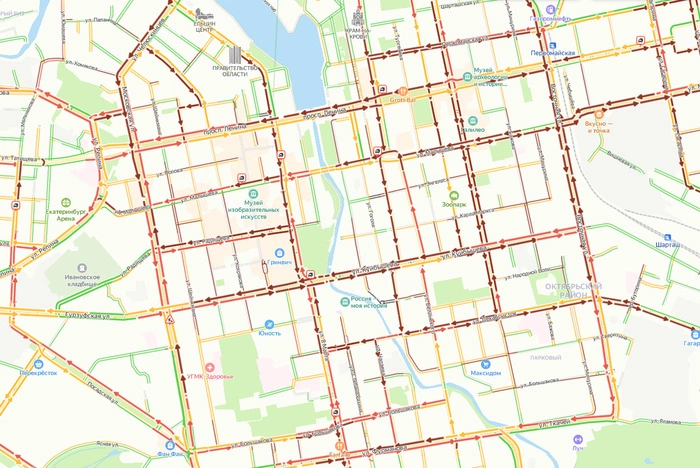 Екатеринбург вновь встал в 10-балльные пробки