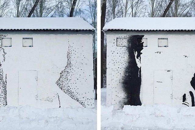 Дэвид Боуи, созданный уральским уличным художником, «состарился и умер»