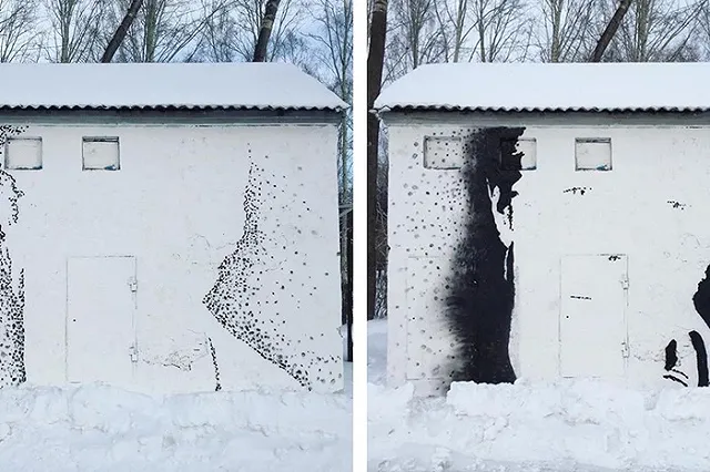 Дэвид Боуи, созданный уральским уличным художником, «состарился и умер»