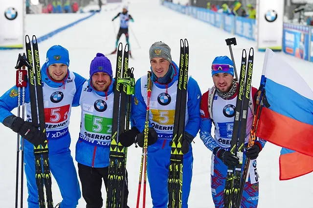 Мужская сборная по биатлону выиграла в эстафете на этапе Кубка мира