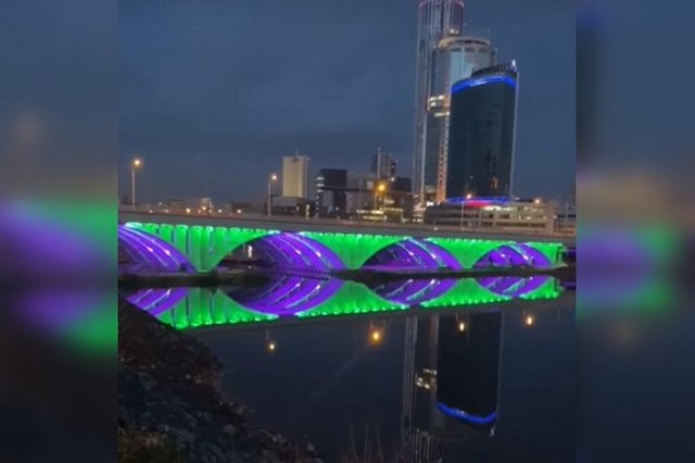 На Макаровском мосту впервые зажгли подсветку