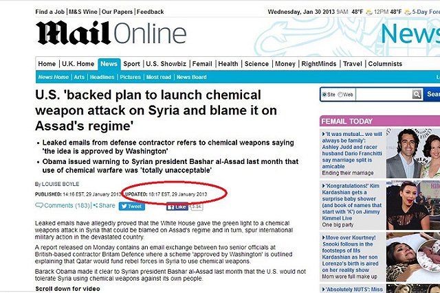Daily Mail удалила статью 2013 года о планах США устроить химатаку в Сирии