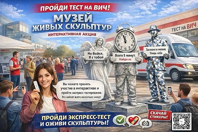 Тест на ВИЧ, фото с живыми скульптурами и набор барьерной защиты. Жителей Академического приглашают на бесплатную акцию