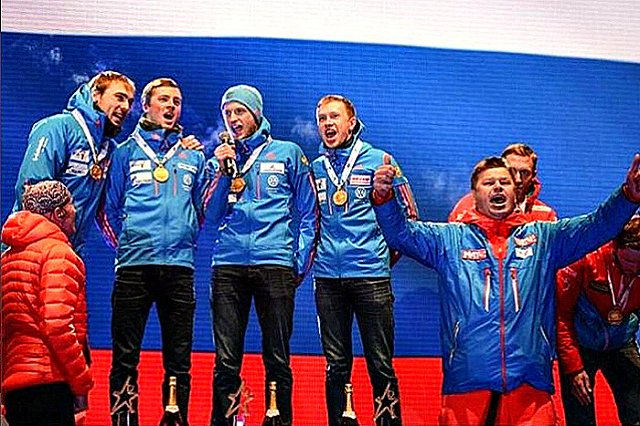 Биатлонисты сборной России выиграли эстафету на чемпионате мира