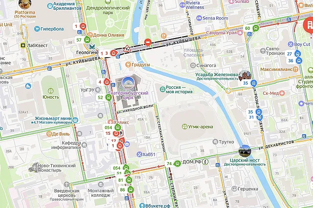 Из-за перекрытий в центре Екатеринбурга затруднено движение общественного транспорта