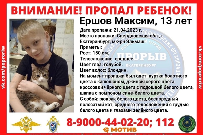 В Екатеринбурге пропал ребёнок с котом