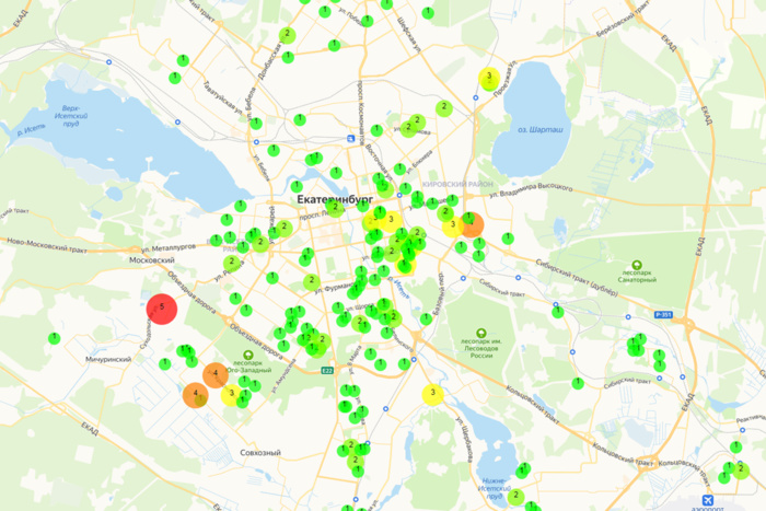 Карта распространения коронавируса по Екатеринбургу от Роспотребнадзора