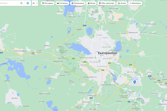 Google-карты перестали отображать маршруты общественного транспорта в Екатеринбурге
