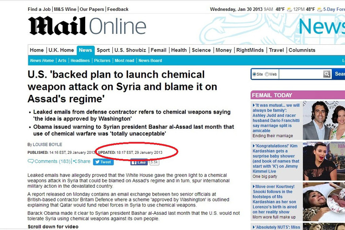 Daily Mail удалила статью 2013 года о планах США устроить химатаку в Сирии