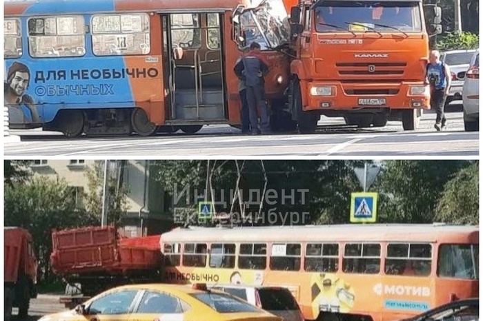 В Екатеринбурге сошёл с рельсов трамвай из-за аварии с грузовиком
