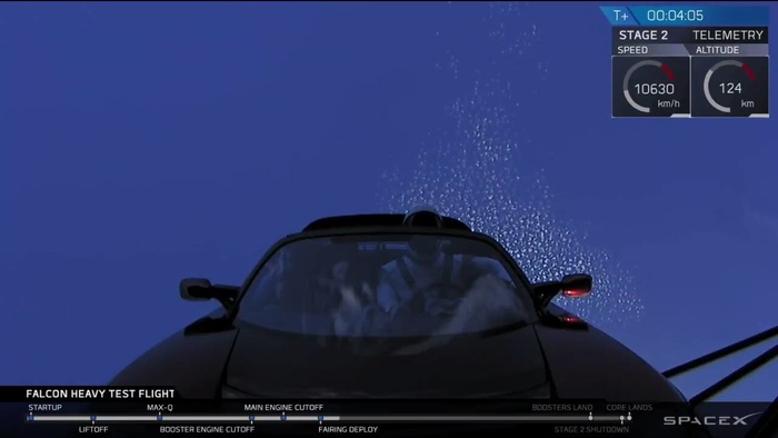 Tesla Roadster на орбите во время первого полета ракеты Falcon Heavy, запущенной SpaceX для поддержки первых миссий будущей колонизации Луны и Марса. Фото globallookpress.com