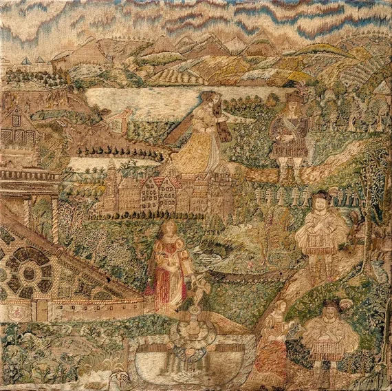 Вышитая картина с изображением библейских сцен. Фландрия. 1665