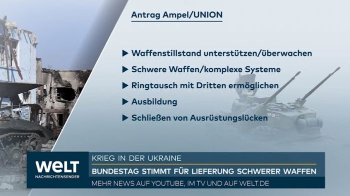На графике с пунктами резолюции бундестага обращает на себя внимание немецкий танк. Фото: скрин видео You Tube