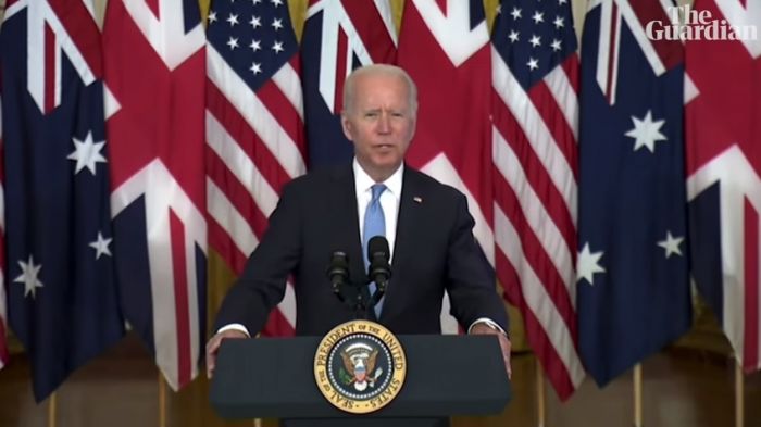 Президент США Джо Байден объявляет о создании военного альянса с Великобританией и Австралией. Фото: скрин видео You Tube