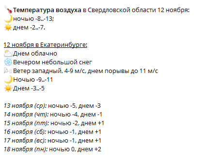 Telegram канал Погода в Екатеринбурге Алексея Пулина