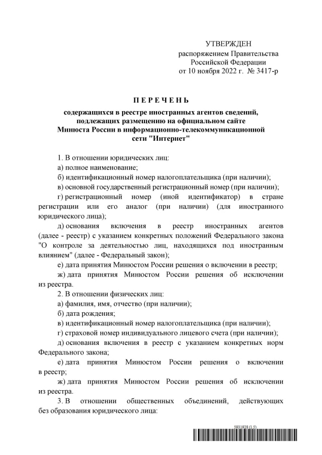 Минюст РФ опубликует персональные данные физлиц, признанных иноагентами